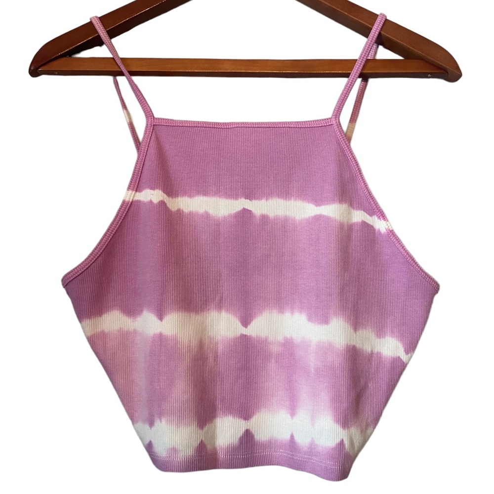Zara Lavender and White Tie Dye Cropped Tank Top